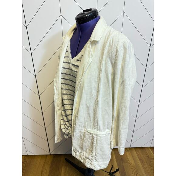 Anthropologie Womens 12 Linen White Long Sleeve Open Front blazer Tuxedo Pockets - Picture 2 of 10